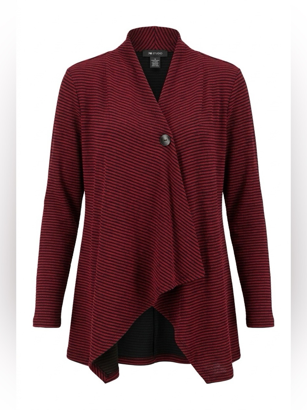 AB Studio Red Striped Draped Single-Button Cardigan